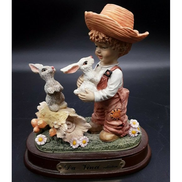 Vintage Da VINCI COLLECTION figurine 5.5" Farm Boy W Rabbits Excellent Condition - Picture 2 of 11